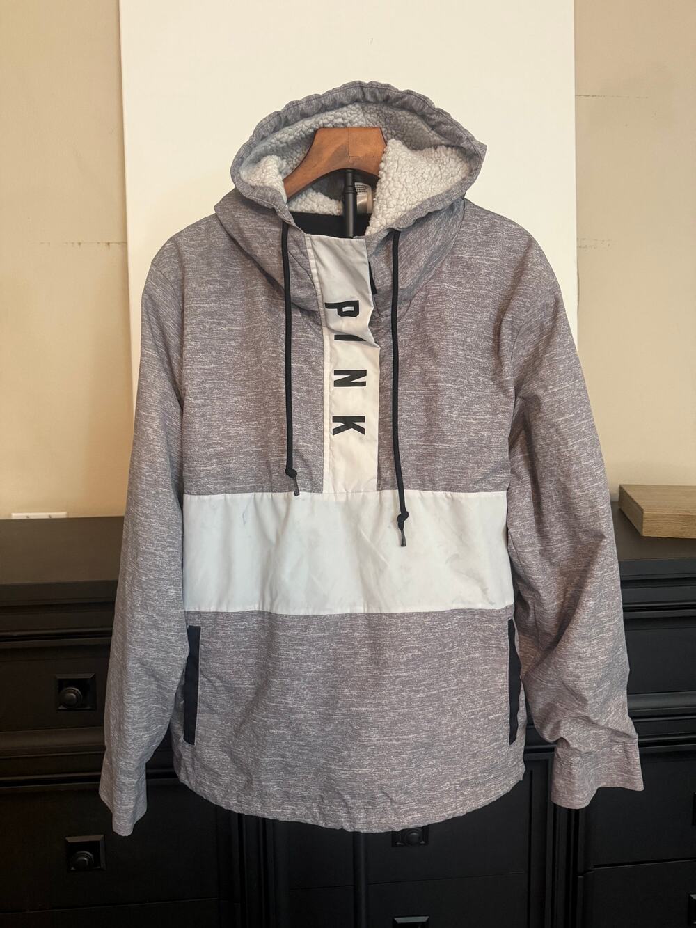 Victoria's Secret PINK Gray Colorblock Quarter Zip Hoodie M